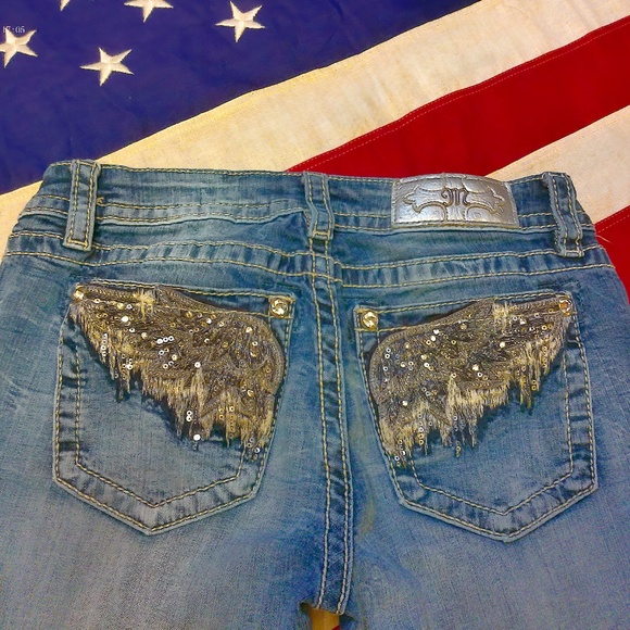 Miss Me Signature Boot Jeans Bling Wings Pockets Silver Label Sz28/31 NWOT - Picture 8 of 10